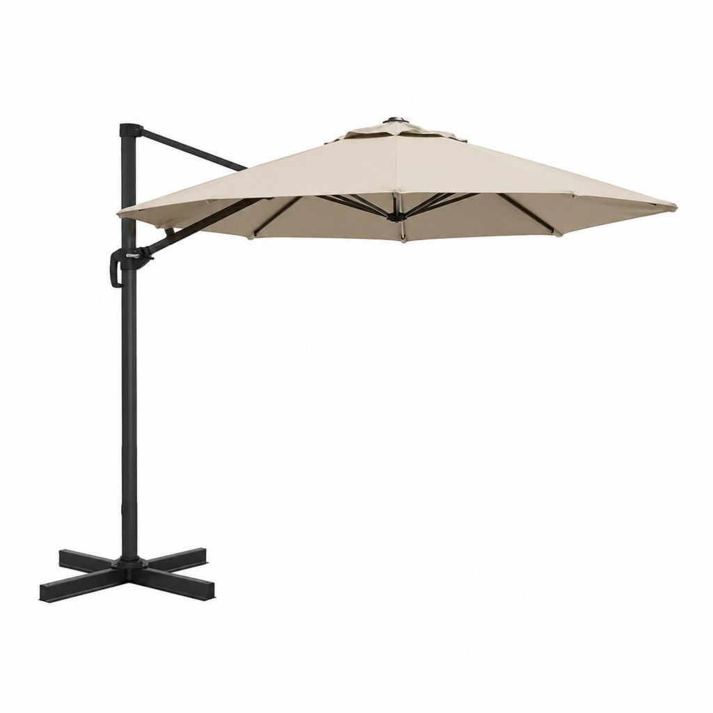 Parasol déporté carré beige en polyester avec structure en acier 300 x 300 cm