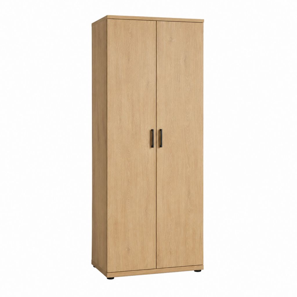 Armoire de chambre 2 portes chêne clair en panneaux de particules mélaminés rectangulaire 80 x 50 x 180 cm