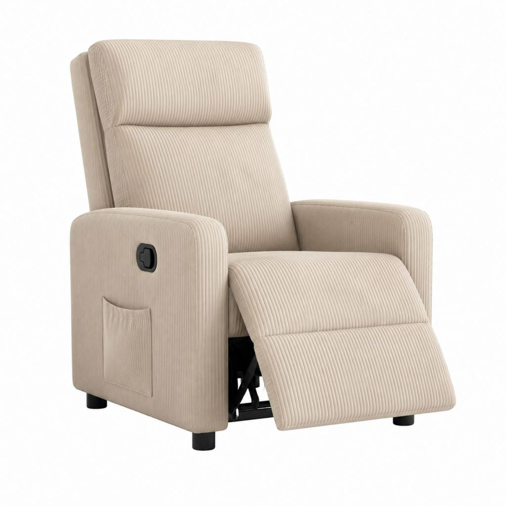 Fauteuil relax inclinable manuel beige en velours côtelé de polyester 88 x 90 x 102 cm