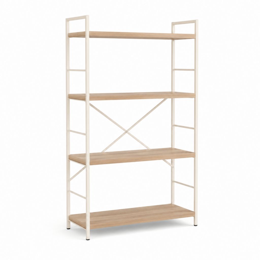 Bibliothèque étagère 4 niveaux blanc et chêne 80 x 30 x 180 cm