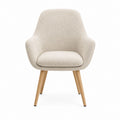 Fauteuil de salon beige en tissu bouclette polyester avec pieds en bois massif 57 x 61 x 82 cm