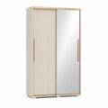 Armoire de chambre à portes coulissantes beige en panneaux de particules avec miroir 120 x 60 x 200 cm
