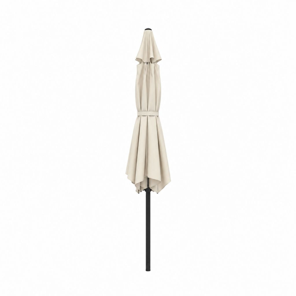Parasol de jardin rond pliable beige en polyester avec mât en acier diamètre 270 cm hauteur 245 cm