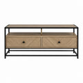 Meuble TV 2 portes en bois massif marron et acier noir rectangulaire 160 x 40 x 60 cm