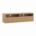 Meuble TV rectangulaire chêne clair en panneaux MDF 160 x 40 x 50 cm avec 2 compartiments et passe-câbles