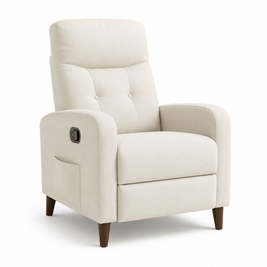 Fauteuil relax inclinable manuel beige en polyester avec repose-pieds 82 x 90 x 103 cm