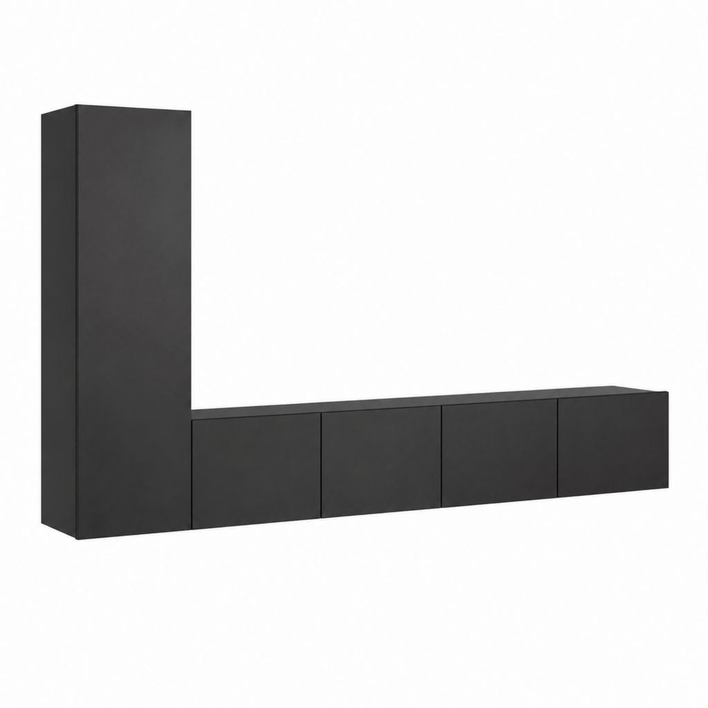Ensemble meuble TV mural noir en panneaux de particules mélaminés 240 x 180 x 35 cm