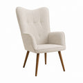 Fauteuil à oreilles beige en polyester avec pieds en bois massif 68 x 78 x 104 cm
