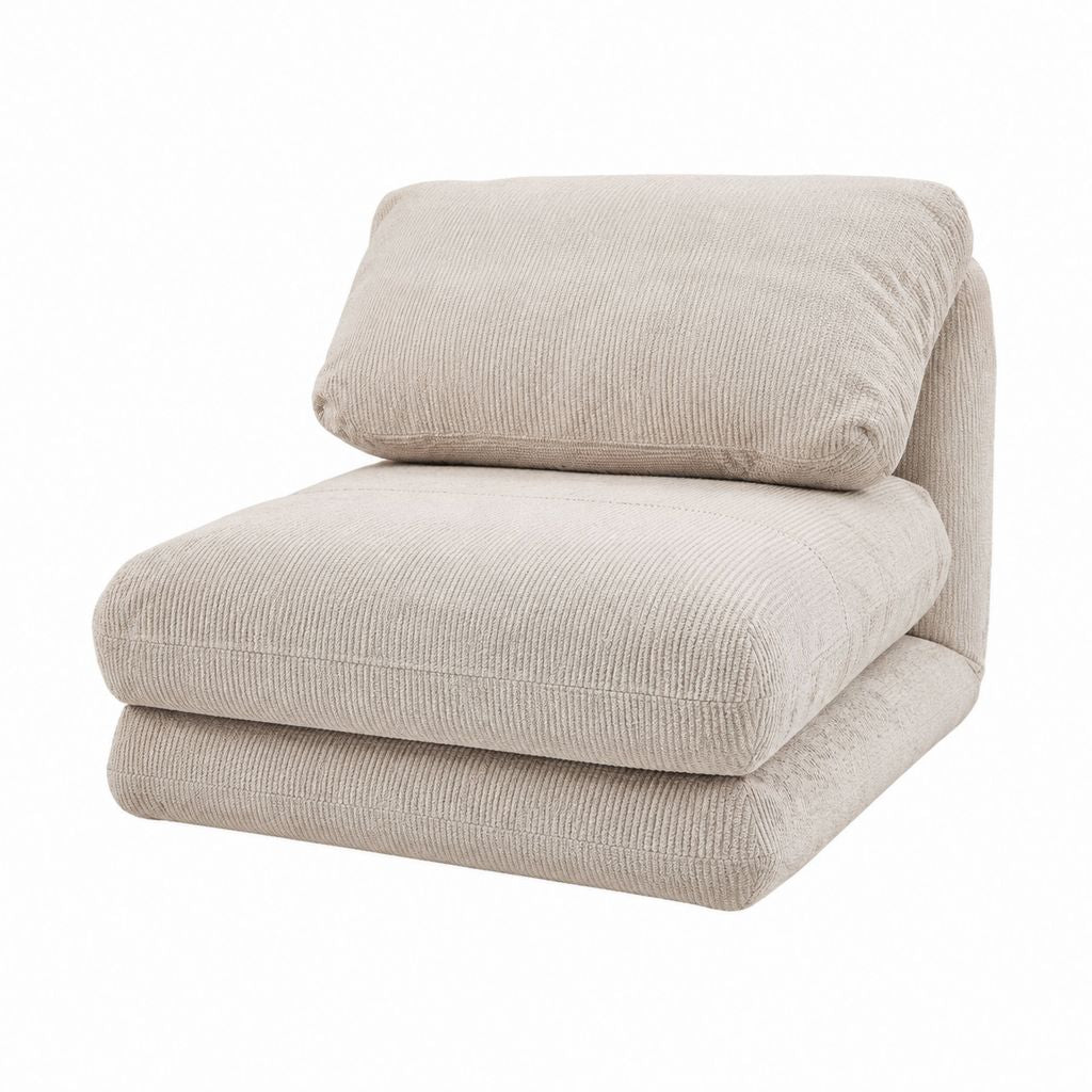 Fauteuil de sol sans accoudoirs beige en velours côtelé polyester 75 x 85 x 75 cm