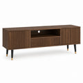Meuble TV en MDF plaqué noyer brun avec portes rainurées 160 x 40 x 60 cm