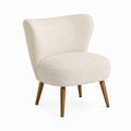 Fauteuil de salon crème en polyester bouclette avec pieds en bois massif 69 x 75 x 80 cm