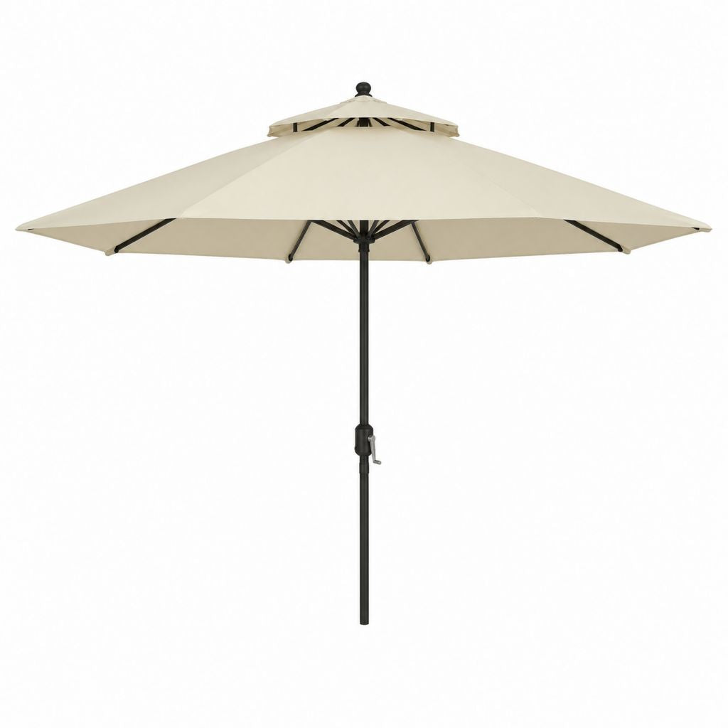 Parasol de jardin rond beige en polyester et acier Ø 270 cm hauteur 240 cm