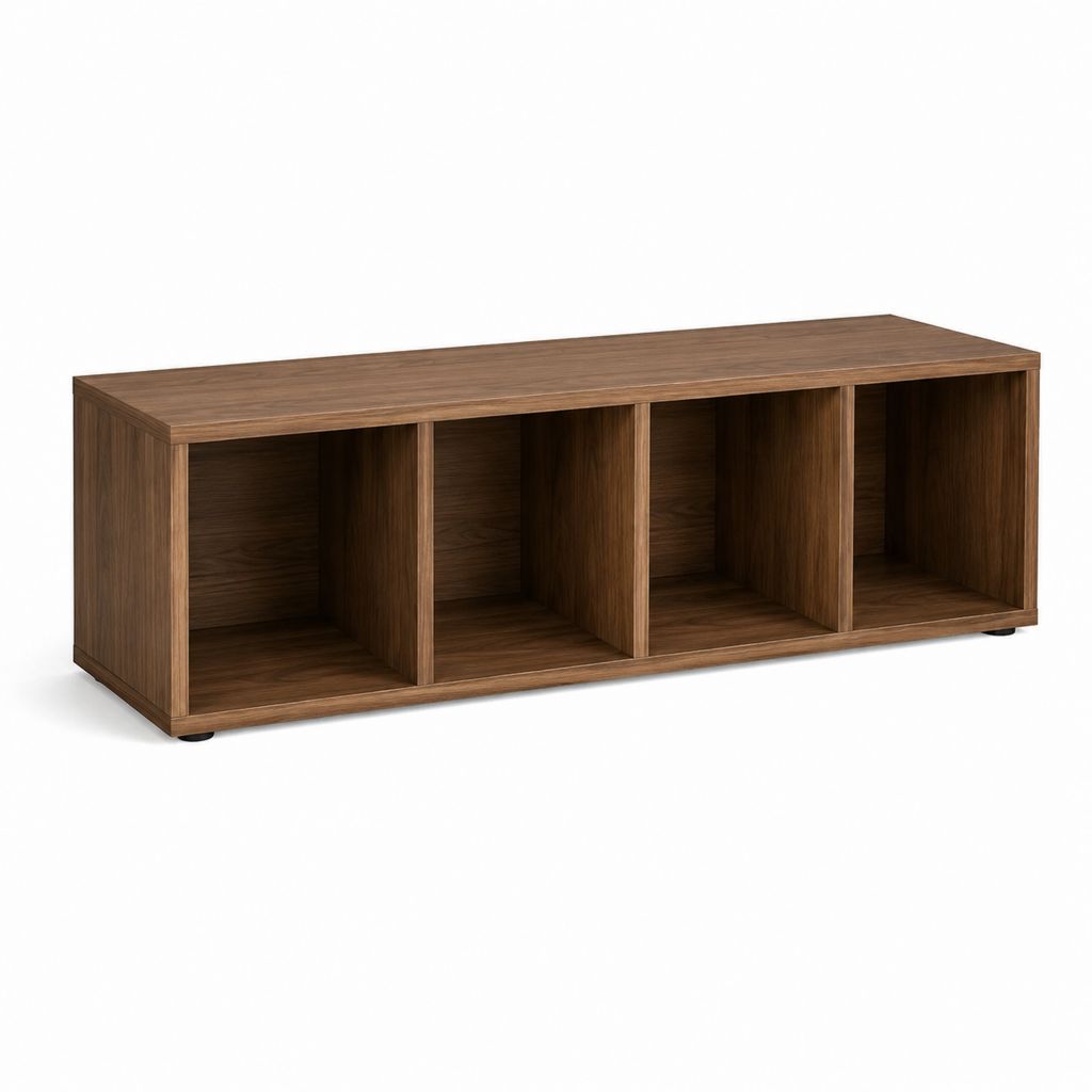 Bibliothèque basse à 4 niches noyer en panneaux MDF 147 x 39 x 61 cm