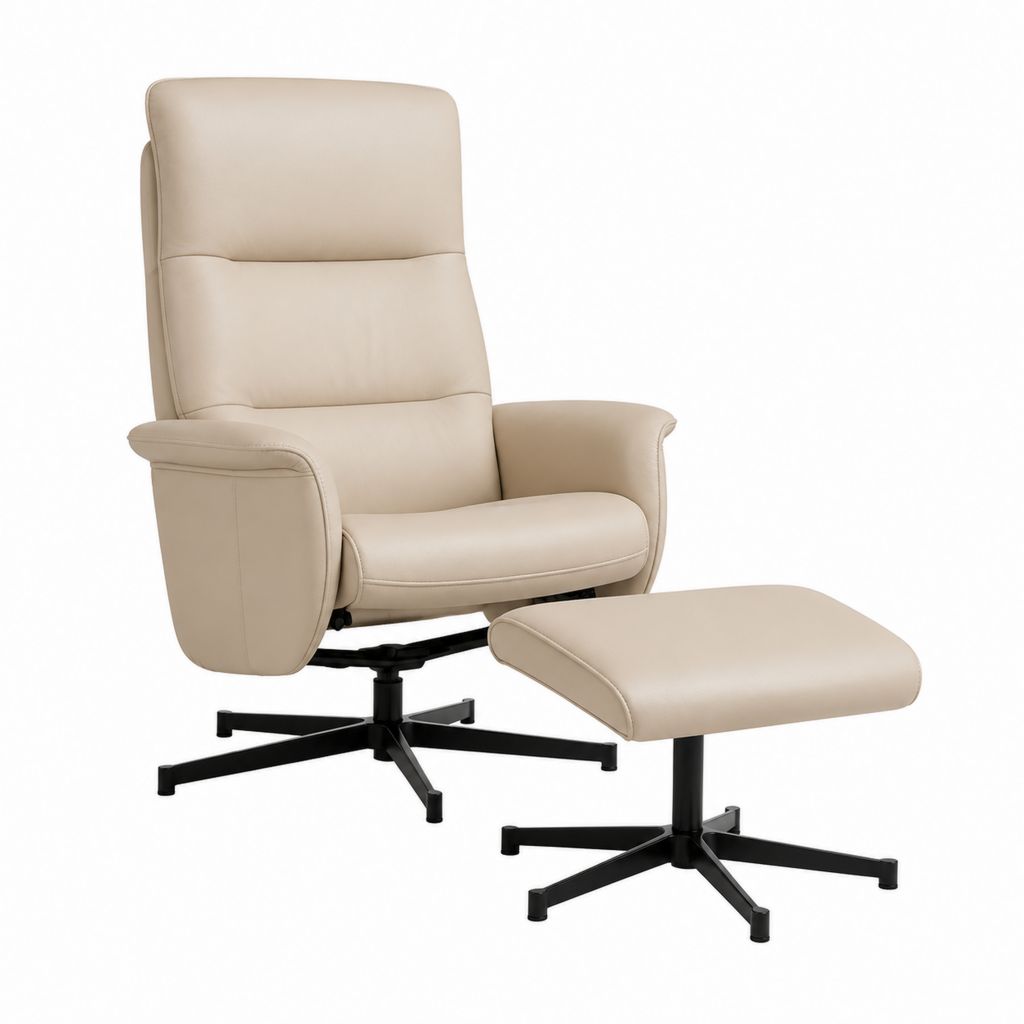 Fauteuil relax pivotant avec repose-pieds beige en cuir synthétique PU 78 x 82 x 108 cm