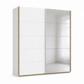 Armoire à portes coulissantes blanche et chêne avec miroir en verre 200 x 60 x 215 cm