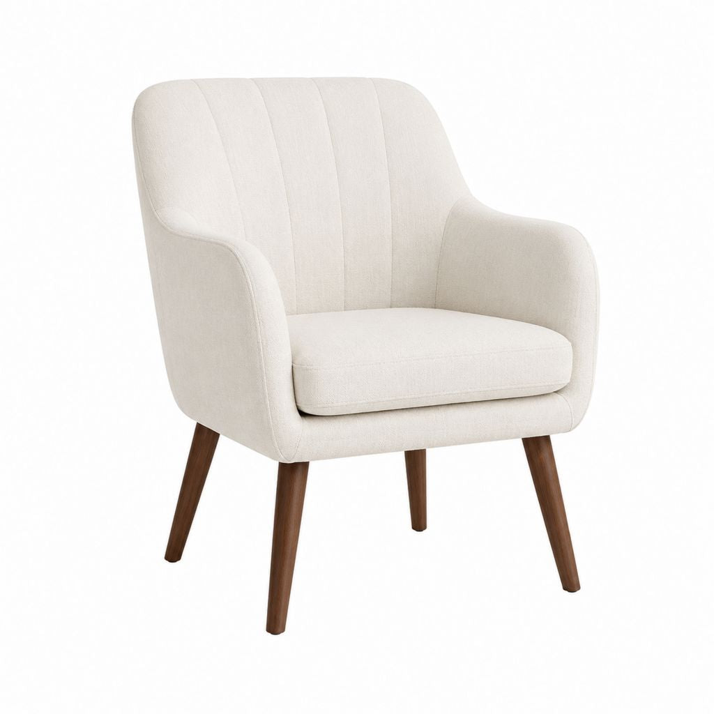 Fauteuil de salon arrondi beige en polyester avec pieds en hévéa massif 76 x 75 x 85 cm