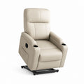 Fauteuil relax inclinable manuel beige en cuir synthétique PU avec porte-gobelets 90 x 96 x 105 cm