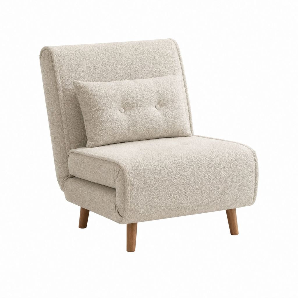 Fauteuil de salon à dossier haut beige en tissu bouclette polyester avec pieds en bois massif 78 x 84 x 101 cm